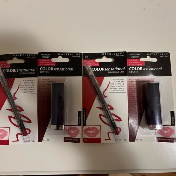 2 Maybelline color sensational lipstick 790 Midnight Merlot & 2 lip liner 50 red - Picture 1 of 4